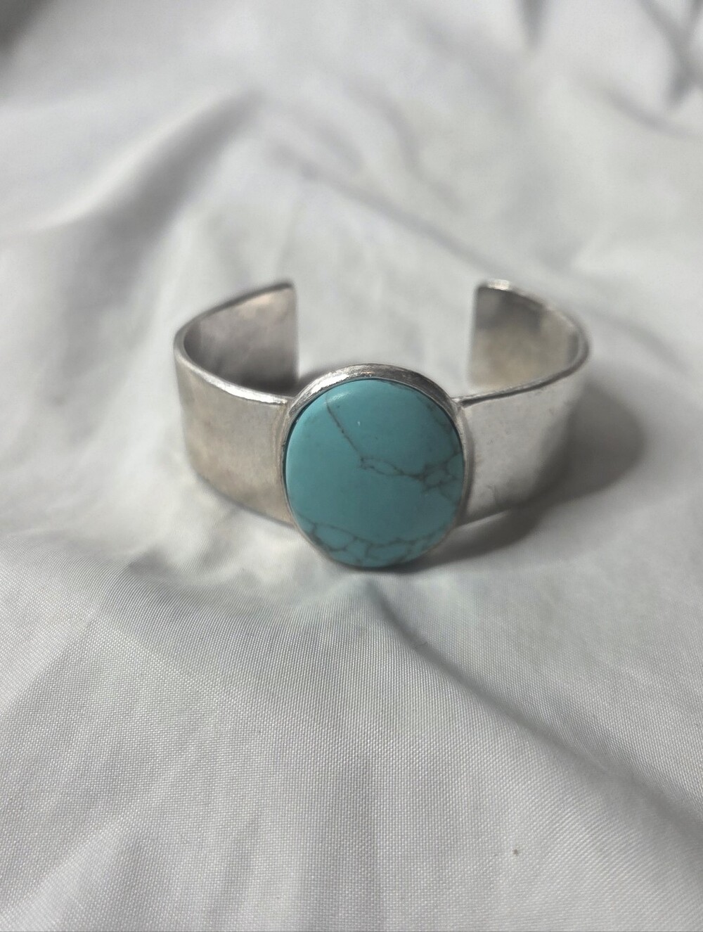 Lucky Brand Faux Turquoise Stone Silver Cuff Bracelet Women Jewelry